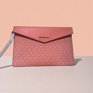 ‼️ SPRING SALE NWOT Michael Kors Coral Pink Monogram Clutch Wristlet